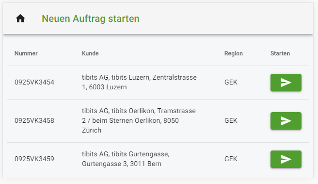 Auftragsauswahl in der mobilen aplixERP Logistik-App