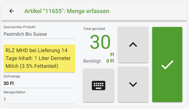 Mobile Mengenerfassung mit Barcode und grosser Bestätigungstaste